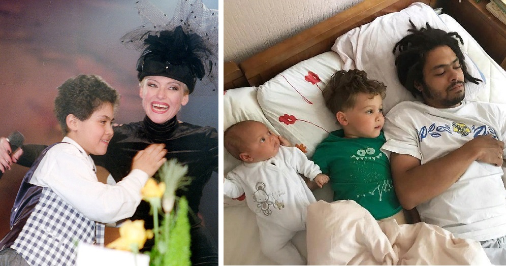 На фото слева молодая Ирина Понаровская с сыном, на фото справа взрослый сын звезды со своими детьми