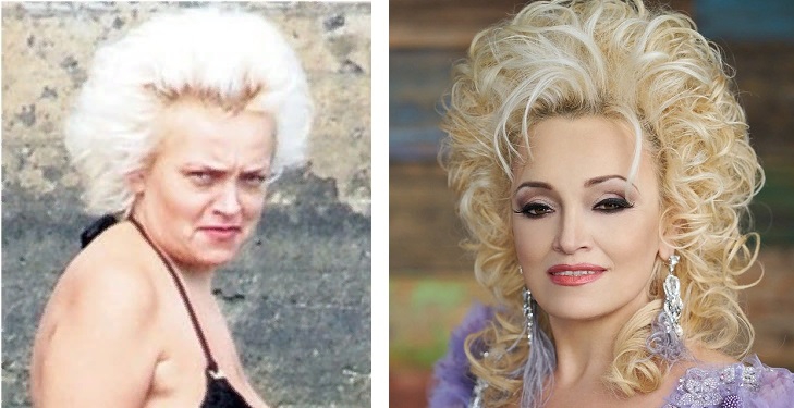 Слева: так выглядит Надежда Кадышева без макияжа и фотошопа. Справа: тщательно отредактированный снимок актрисы